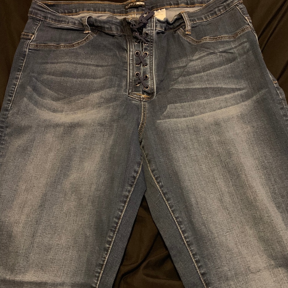 Lace up skinny jeans